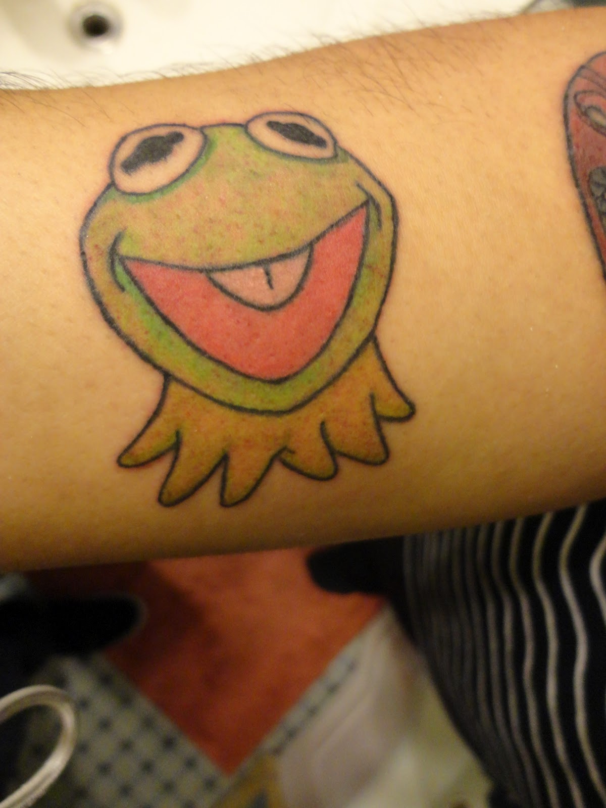 Cute Kermit The Frog Tattoo On Forearm