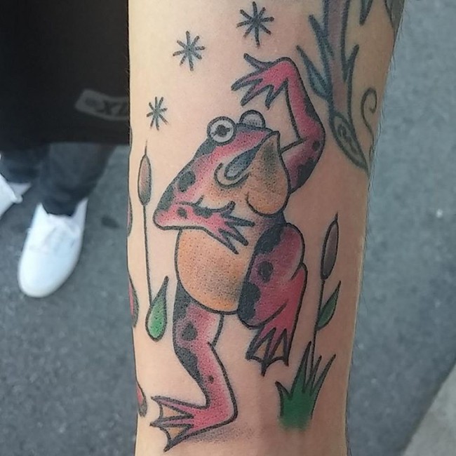 Dancing Frog Traditional Tattoo On Arm