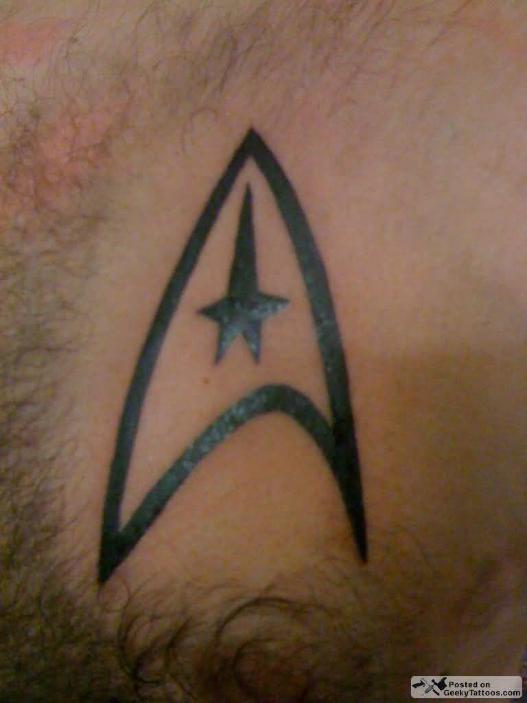 Dark Black Star Trek Logo Tattoo For Men