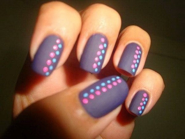 Dark Gray With Pink And Blue Polka Dots Nail Art
