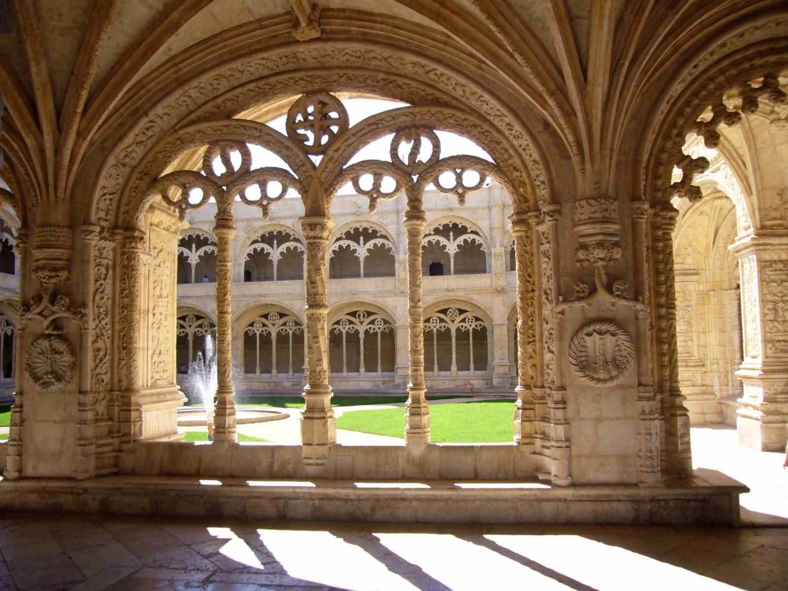 Decorated Cloister Arches Inside The Jeronimos Monastery