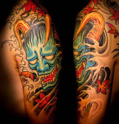 Demon Tattoo On Half Sleeve by Chris Garver