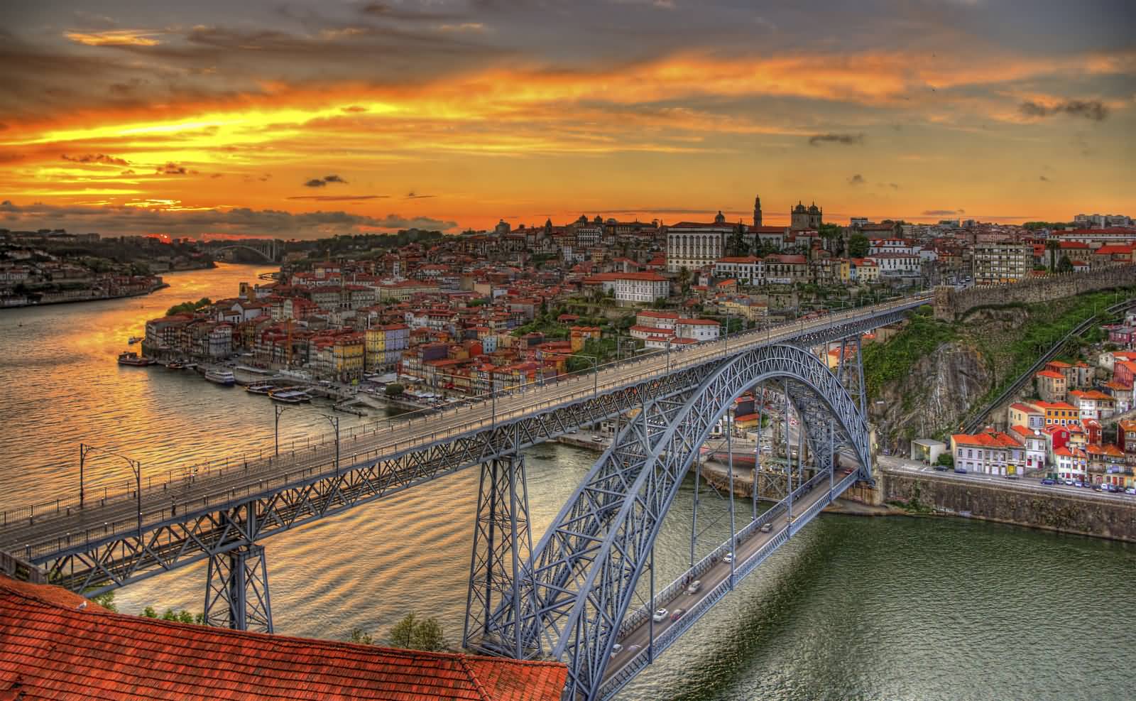 Dom Luis Bridge And Porto City During Sunset