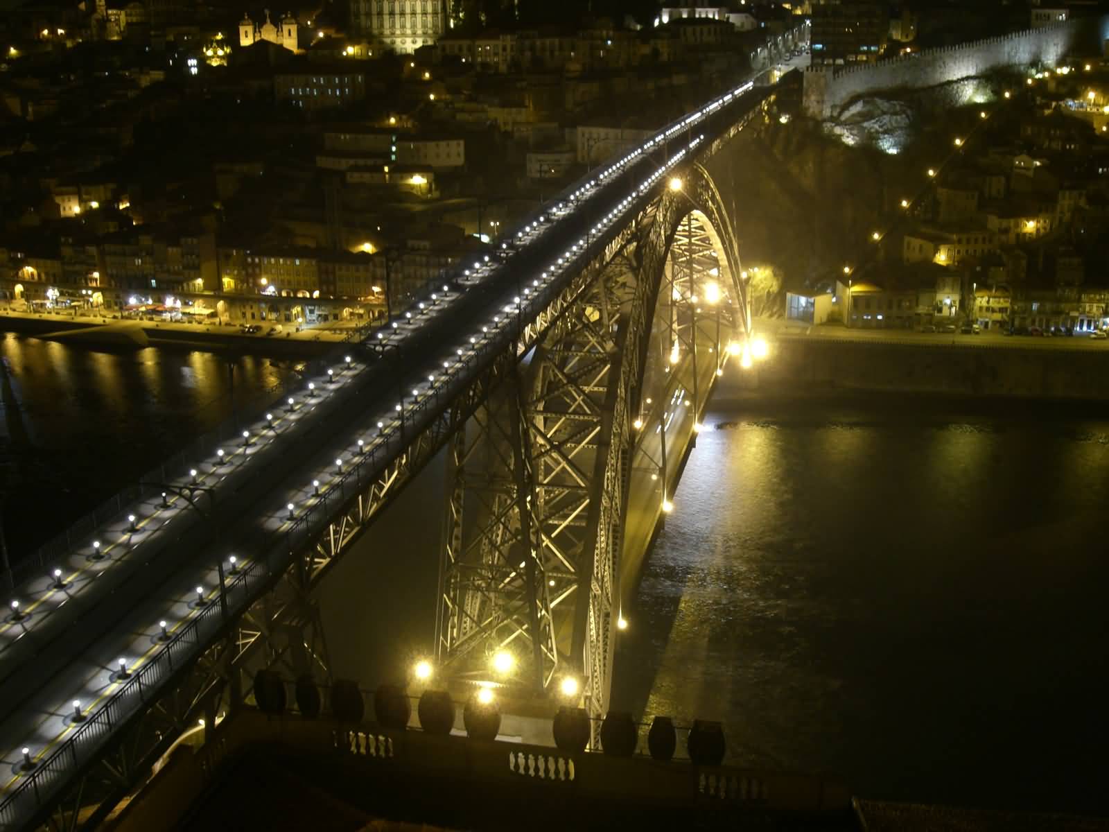 Dom Luis Bridge Illuminated At Night In Porto