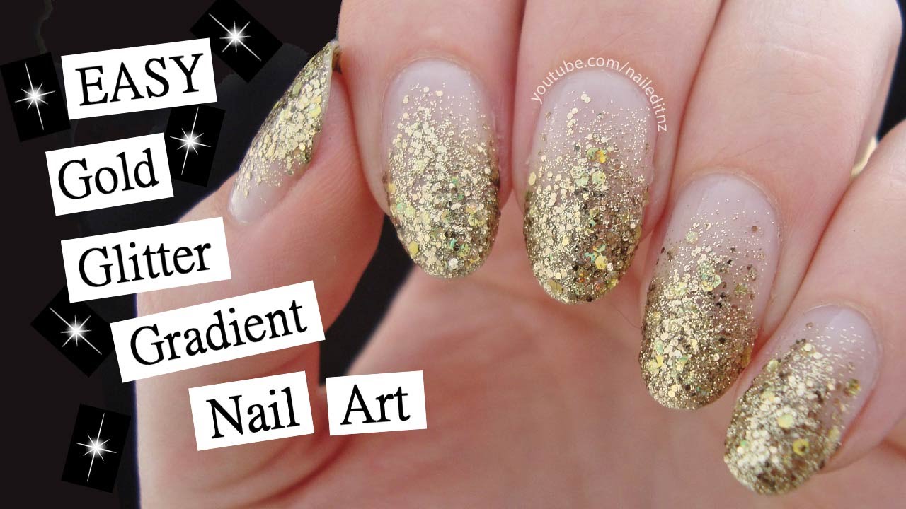 Easy Gold Glitter Gradient Nail Art