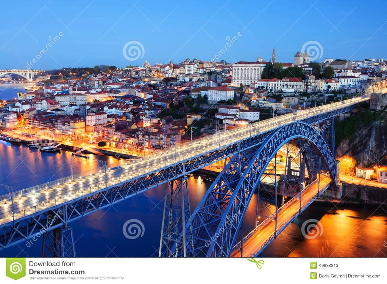Evening View Of Porto Old City And Dom Luis Bridge