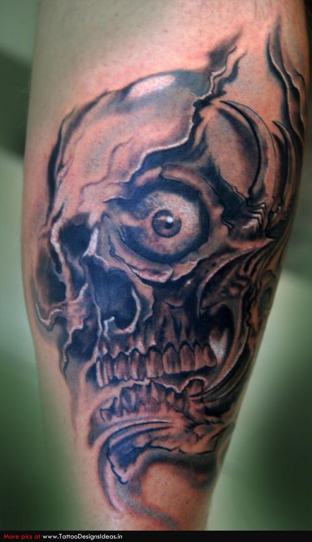 Eyeball Flame Skull Tattoo On Arm