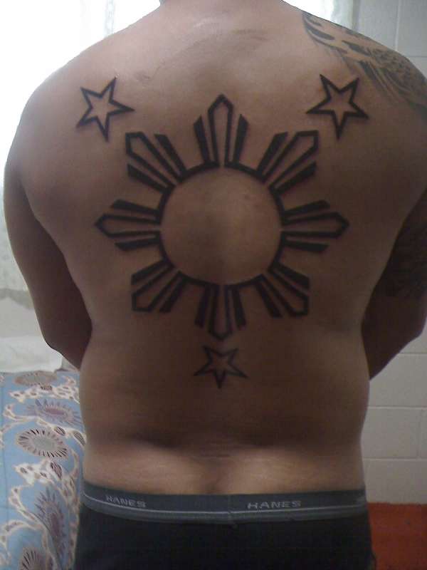 Filipino Flag Symbols Tattoo On Full Back