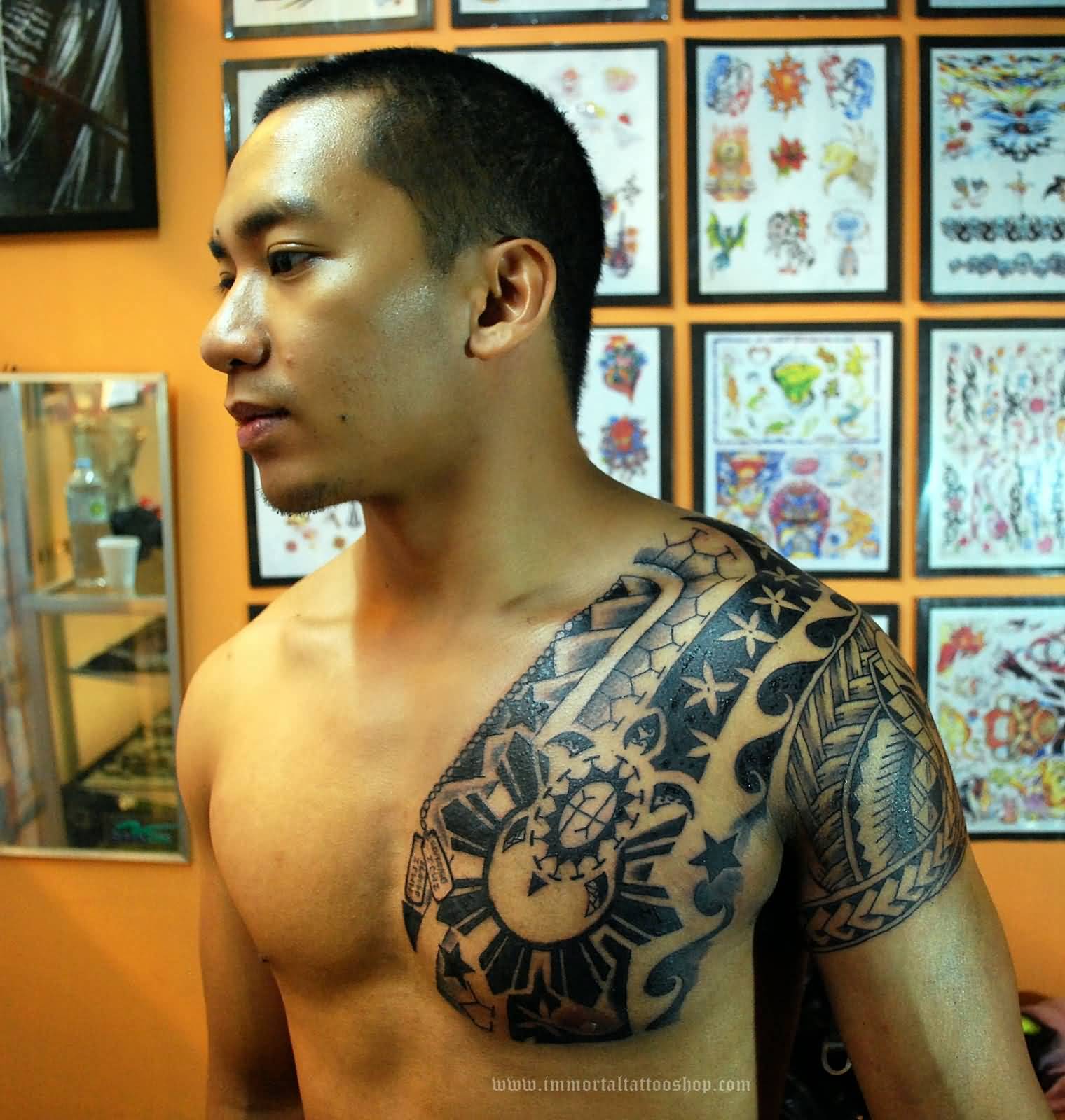Filipino Polynesian Tattoo On Man Chest