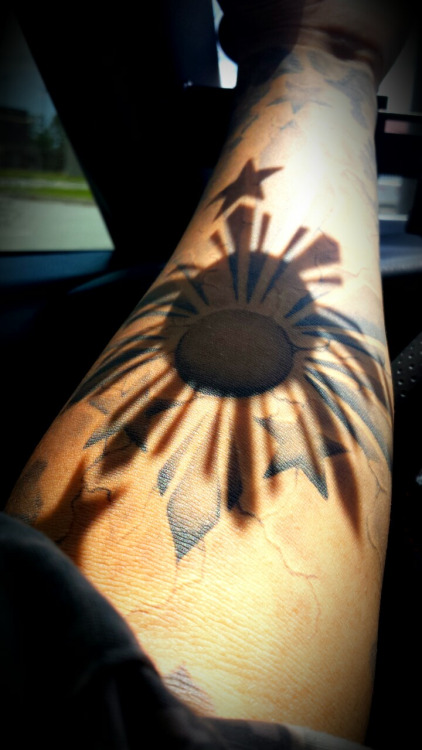 Filipino Sun And Stars Tattoo On Arm Sleeve