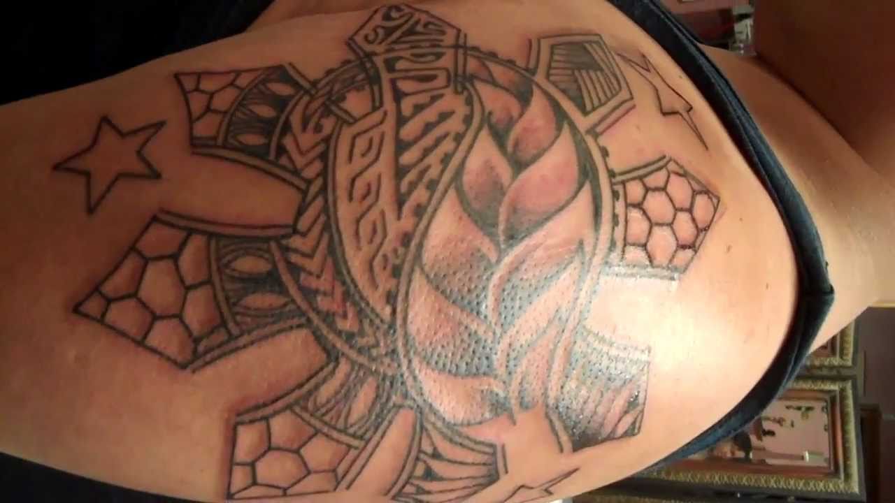 Filipino Sun Mixed With Poly Tribal Tattoo On Shoulder