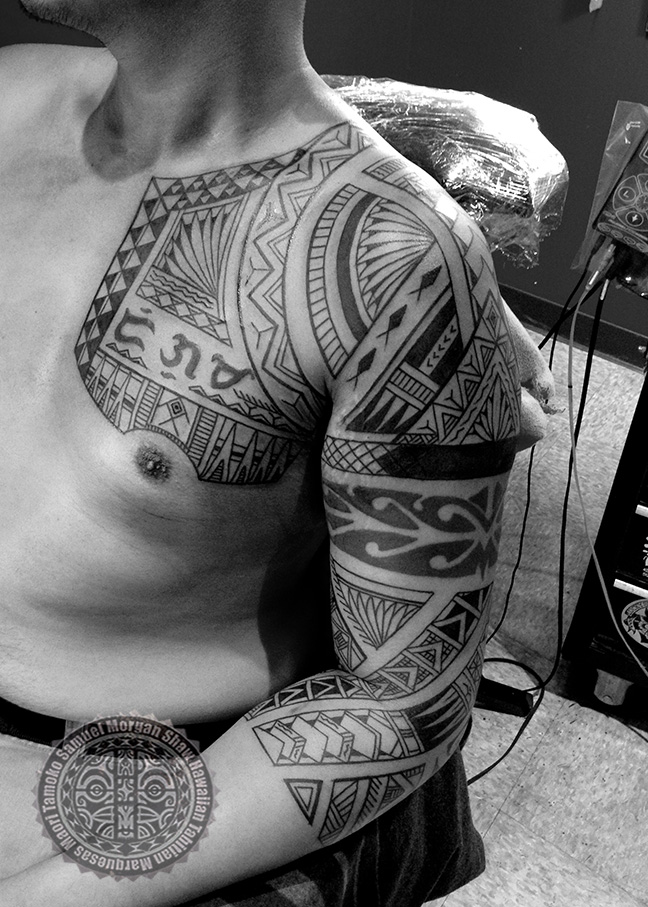 Filipino Tattoo On Chest And Left Sleeve
