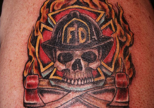 Fire Fighter Skull Flame Tattoo