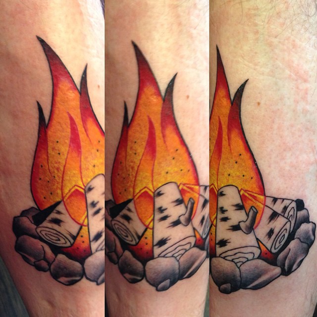 Flames With Stones Tattoo