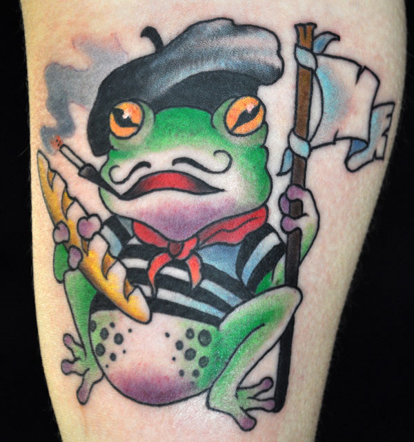 French Frog With Flag Tattoo
