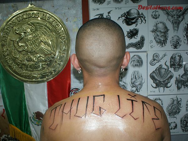 Fresh Thug Life Tattoo On Upper Back For Men