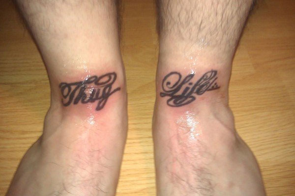 Fresh Thug Life Words Tattoo On Both Ankles