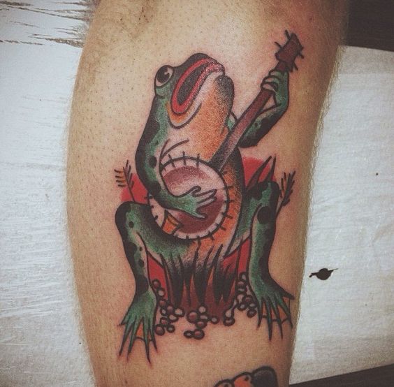 Frog With Banjo Traditional Tattoo