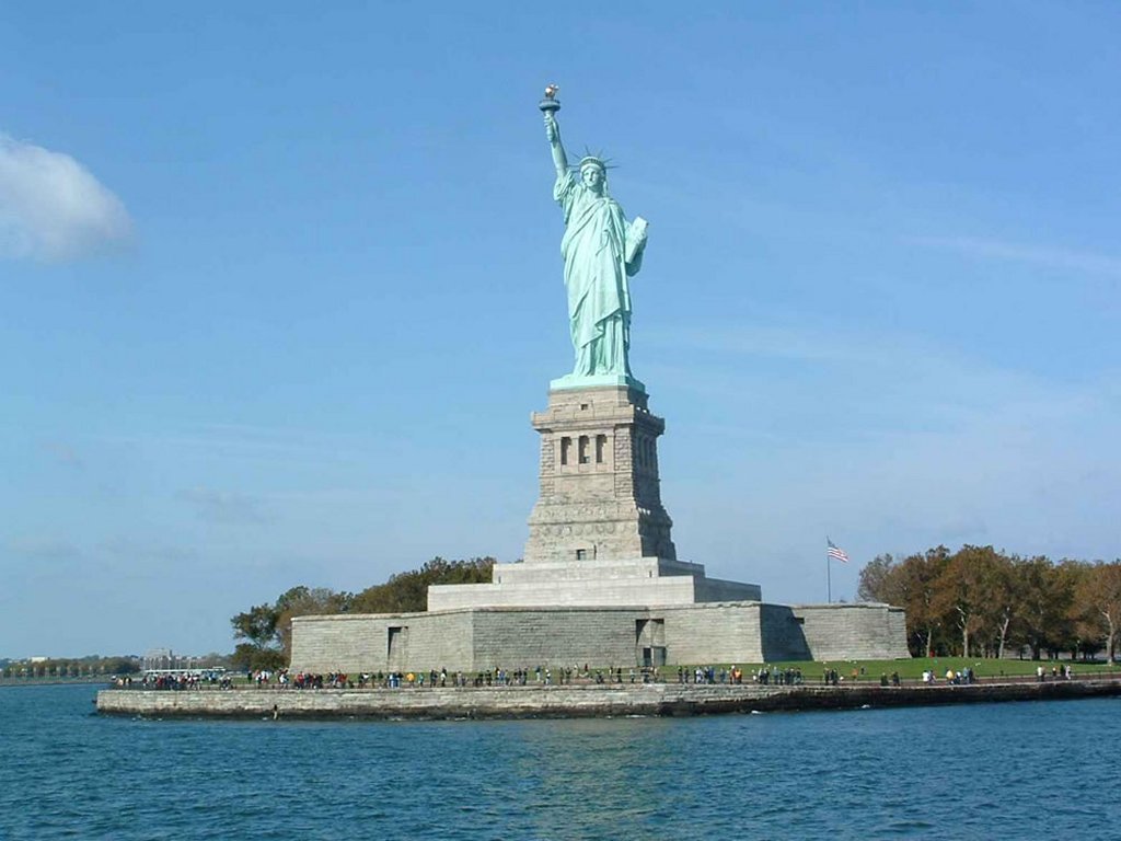 Front View Of Statue Of Liberty Across The River