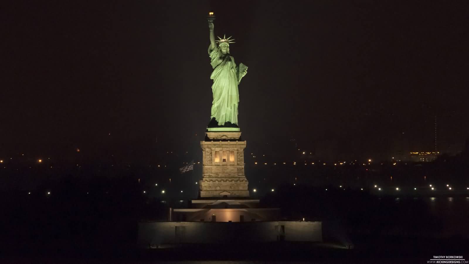 Front View Of Statue Of Liberty At Night