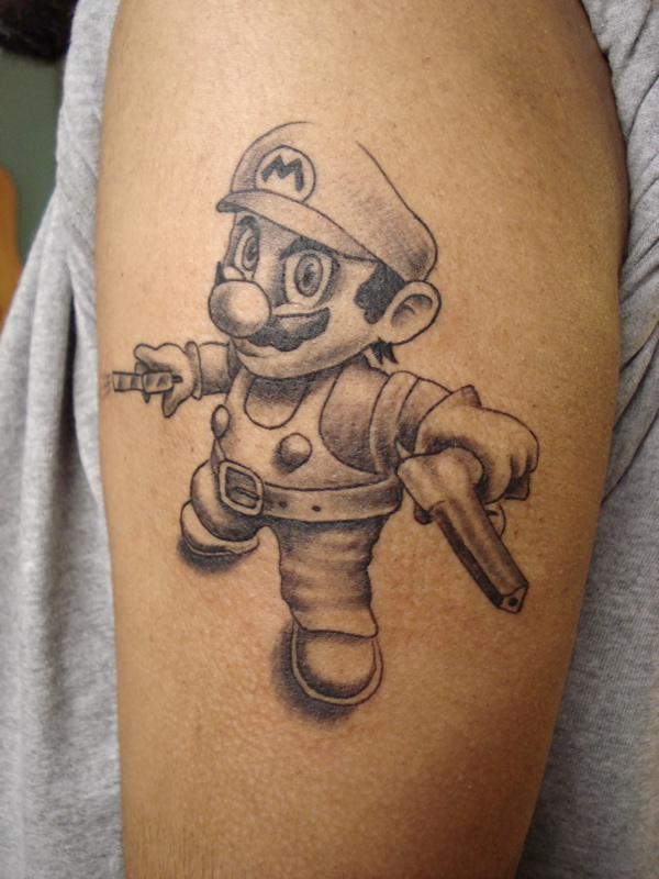 Gangster Mario Tattoo On Sleeve By Markfellows D5l2gye