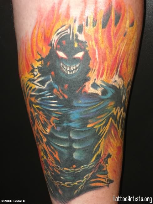 Ghost Fire And Flame Tattoo On Forearm