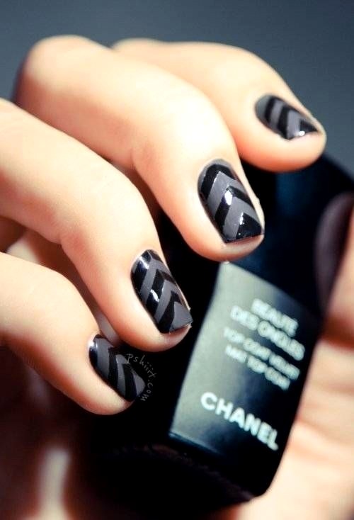 Gray And Black Chevron Design Nail Art Idea