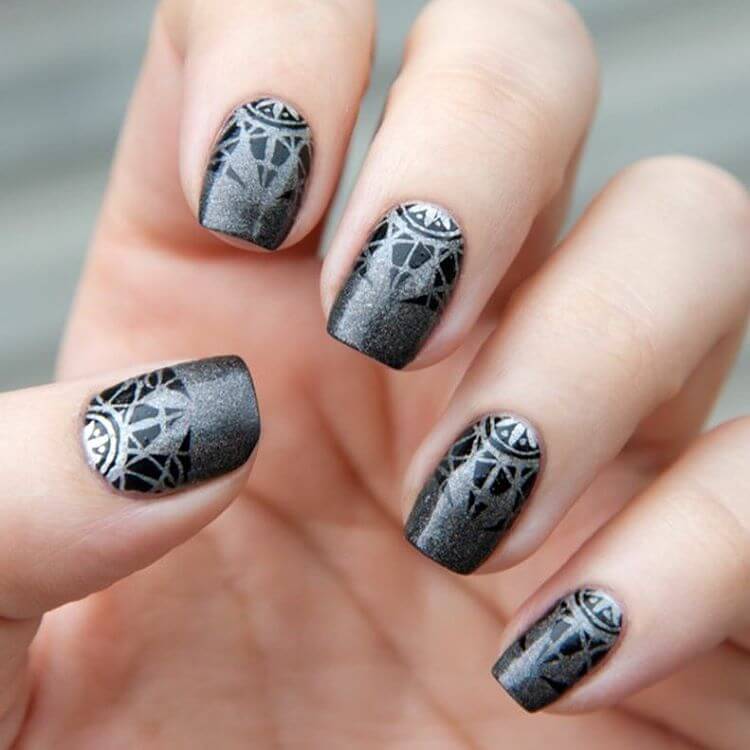 Gray And Black Classy Nail Art Design Idea