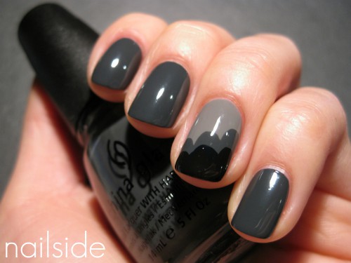 Gray And Black Clouds Design Nail Art