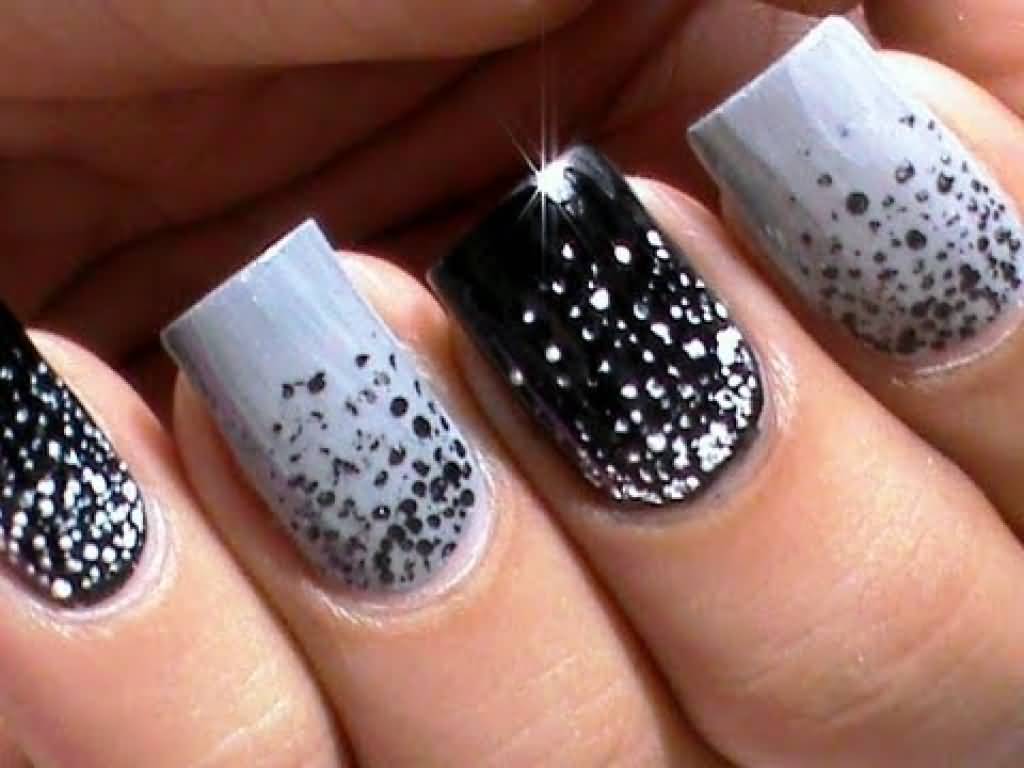 Gray And Black Dots Design Nail Art Idea