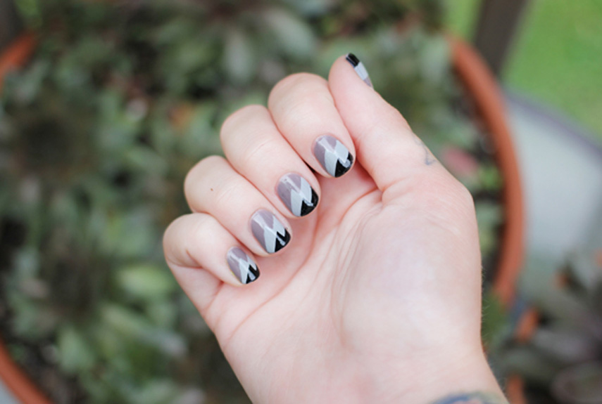 Gray And Black Geometric Nail Art Design