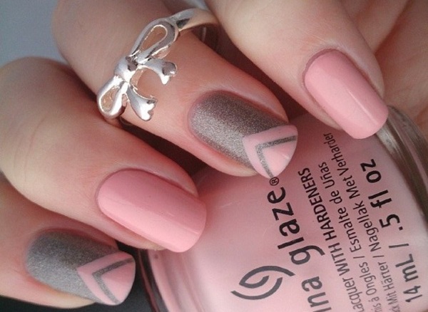 Gray And Pink Gel Nail Art Design Idea