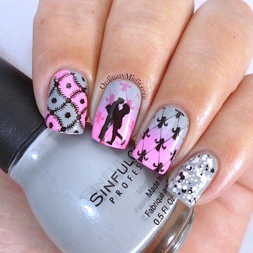 Gray And Pink Gradient Love Nail Art