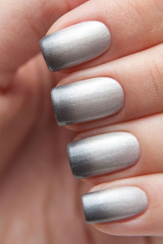 Gray And White Gradient Nail Art