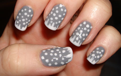 Gray And White Polka Dots Nail Design Idea
