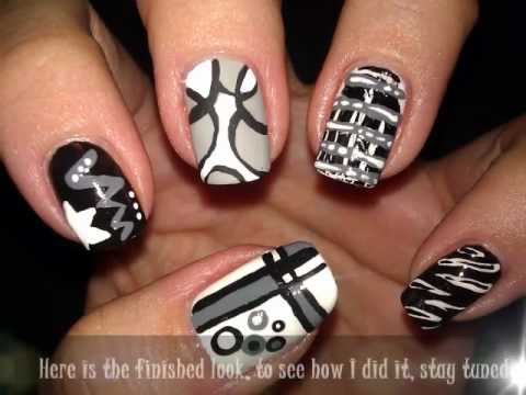 Gray Black And White Nial Art Design With Tutorial Video