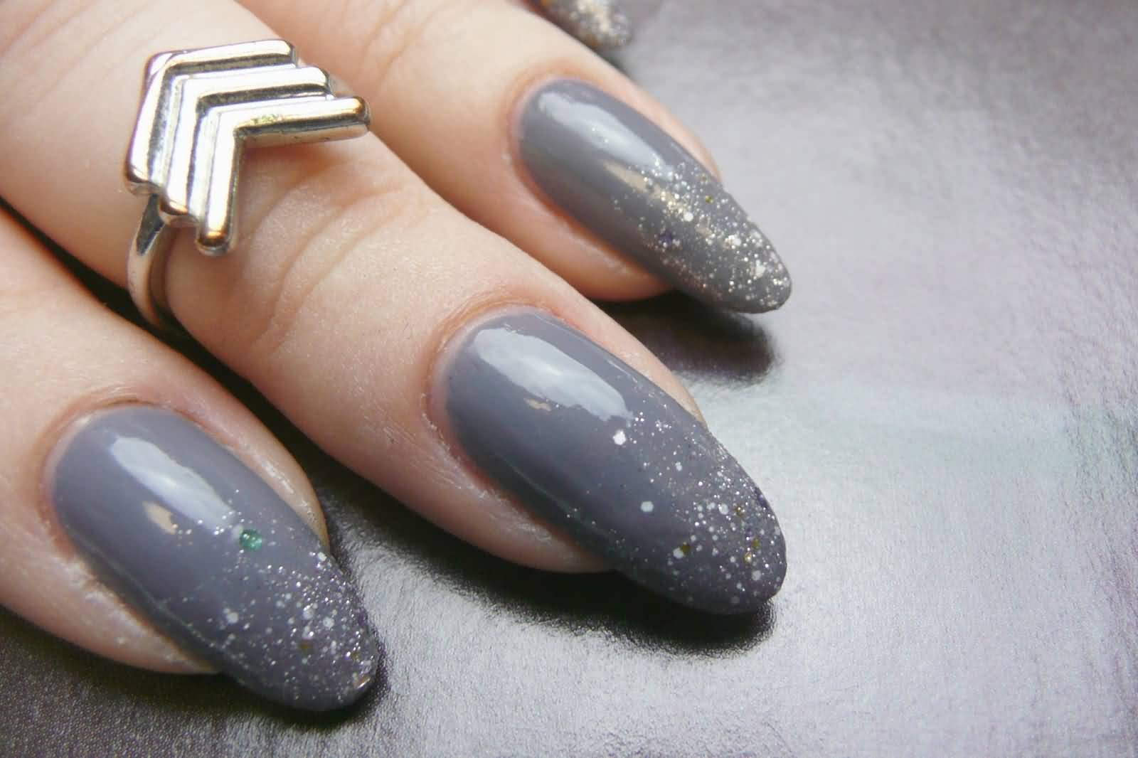 Gray Glitter Sparkle Nail Art