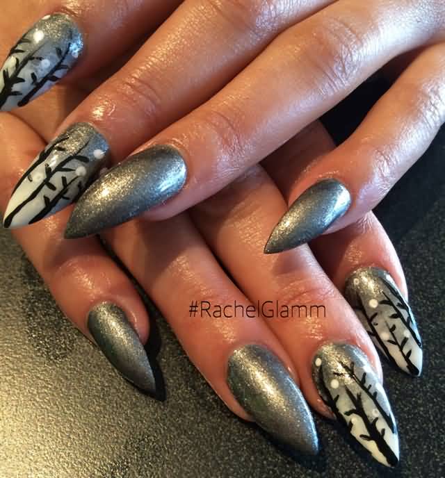 Gray Nails Stiletto Nail Art