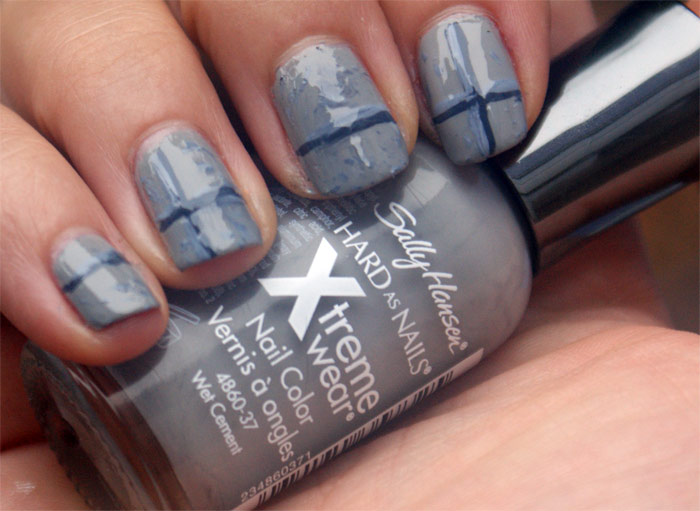 Gray Nails With Blue Strip Design Nail Art