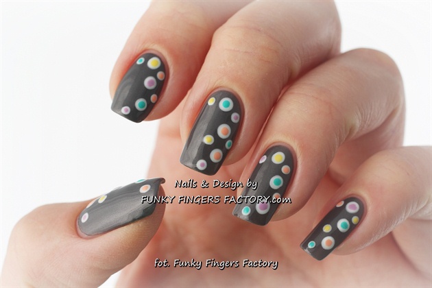 Gray Nails With Colorful Polka Dots Nail Art