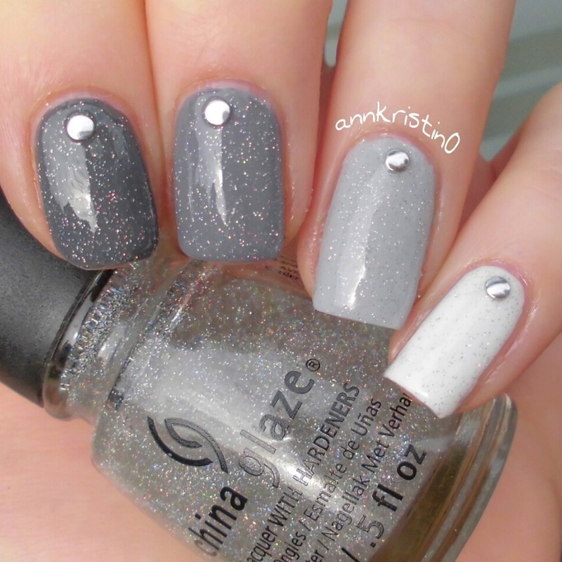 Gray Nails With Stud Design Idea