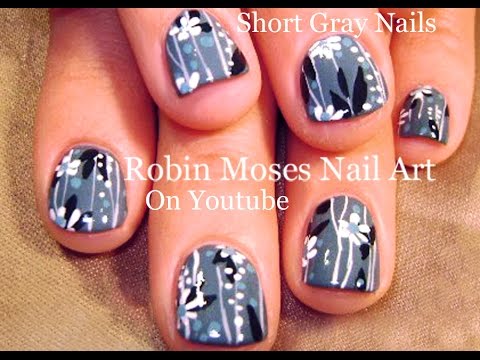 Gray Nails With White Flowers Design Idea With Tutorial Video
