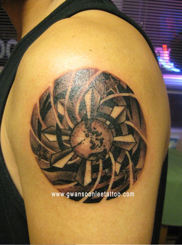 Great Filipino Sun Tattoo On Shoulder
