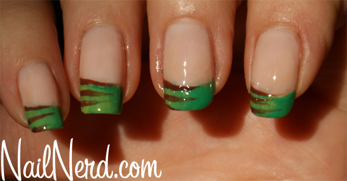 Green And Brown Stripes Tip Nail Art