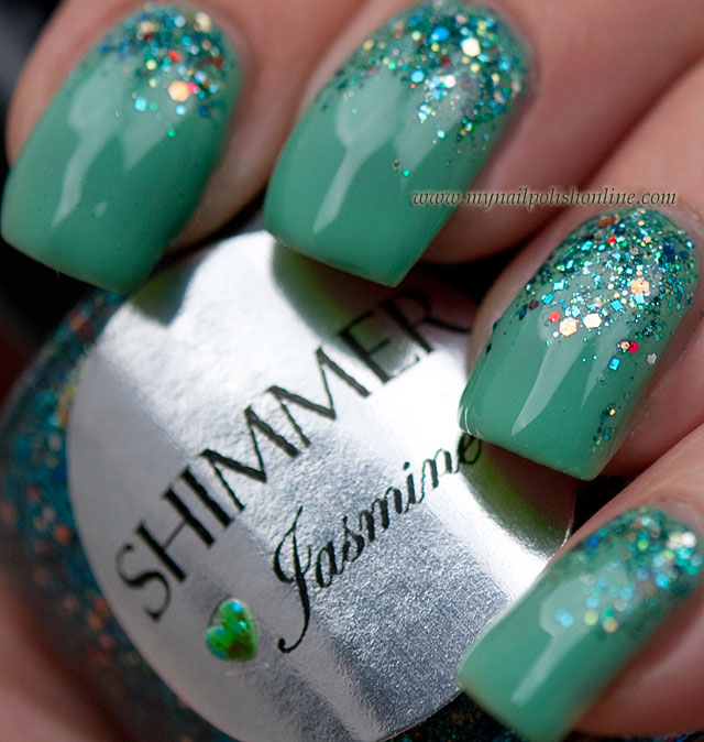 Green And Colorful Glitter Gradient Nail Art