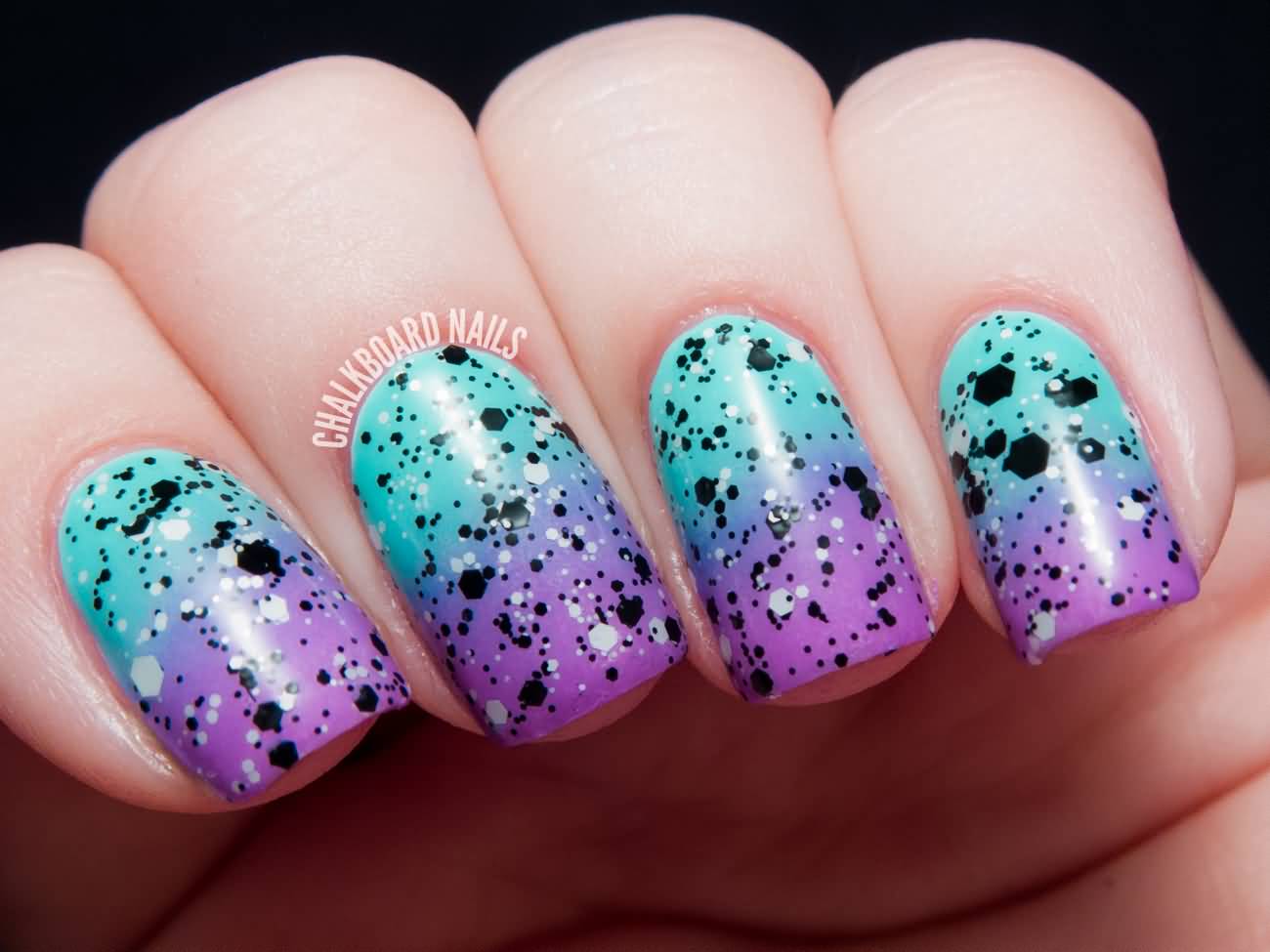 Green And Purple Gradient Nail Art