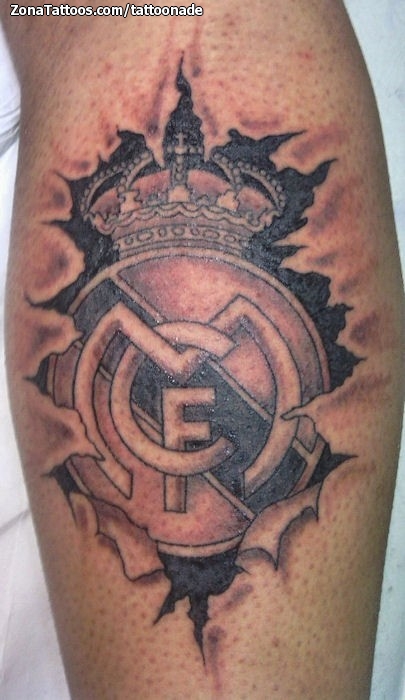 Grey Ink 3D Real Madrid Logo Tattoo