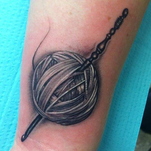 Grey Ink Ball Of Yarn Sewing Tattoo