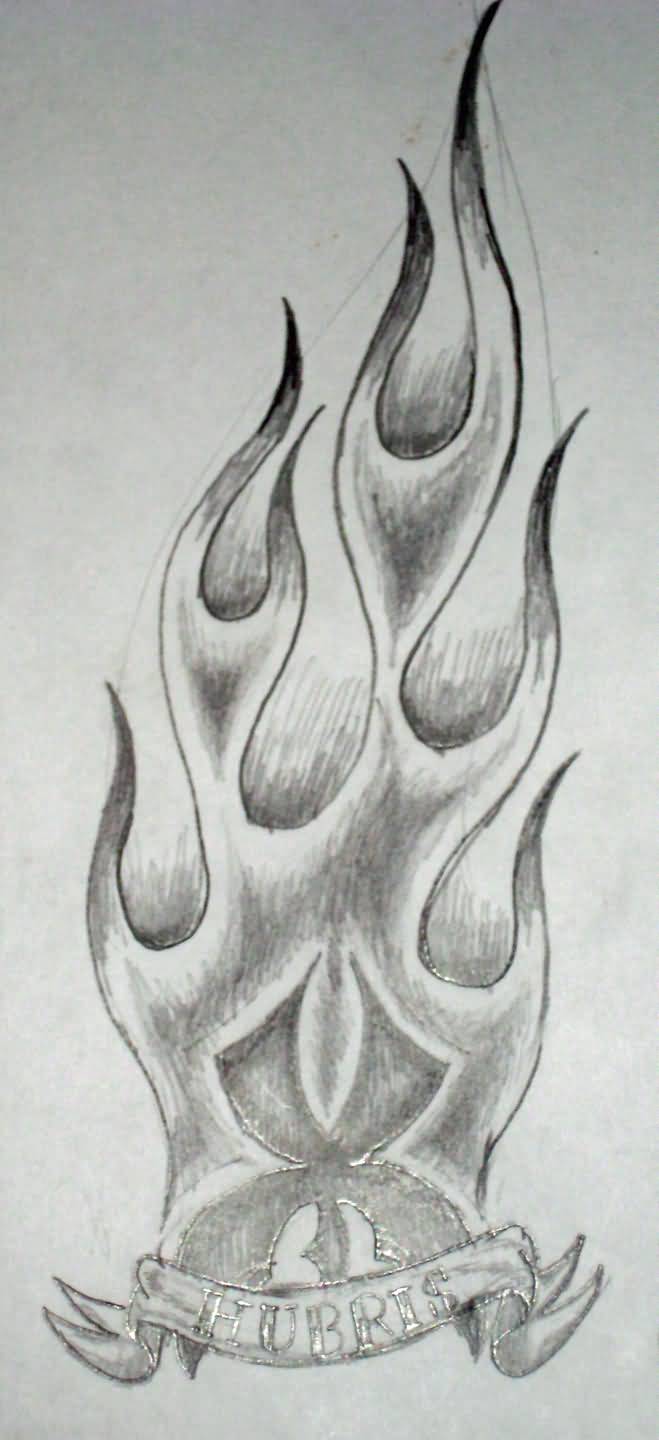 Grey Ink Fire And Flame Tattoo Stencil
