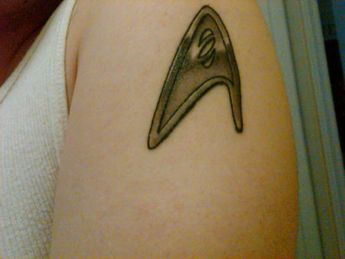 Grey Star Trek Tattoo On Shoulder
